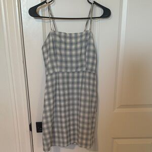 Plaid Spaghetti-Strap Summer Dress in Sage Green and White
